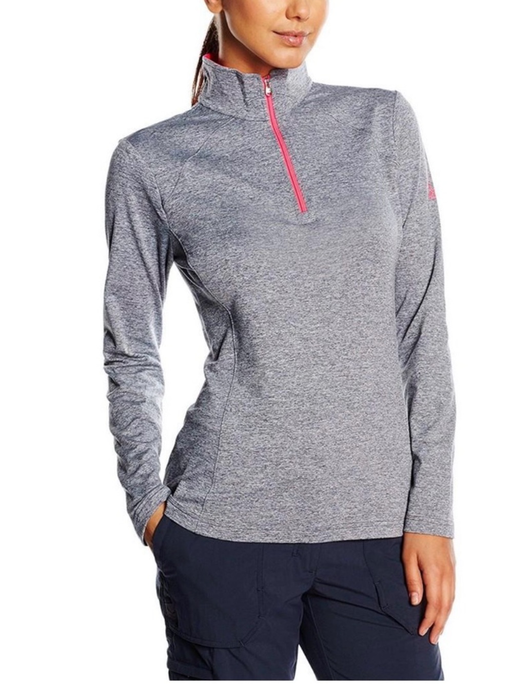 Spyder Womens Quarter Zip Pullover Heather Grey Neon Pink Size 8 Activewear Top